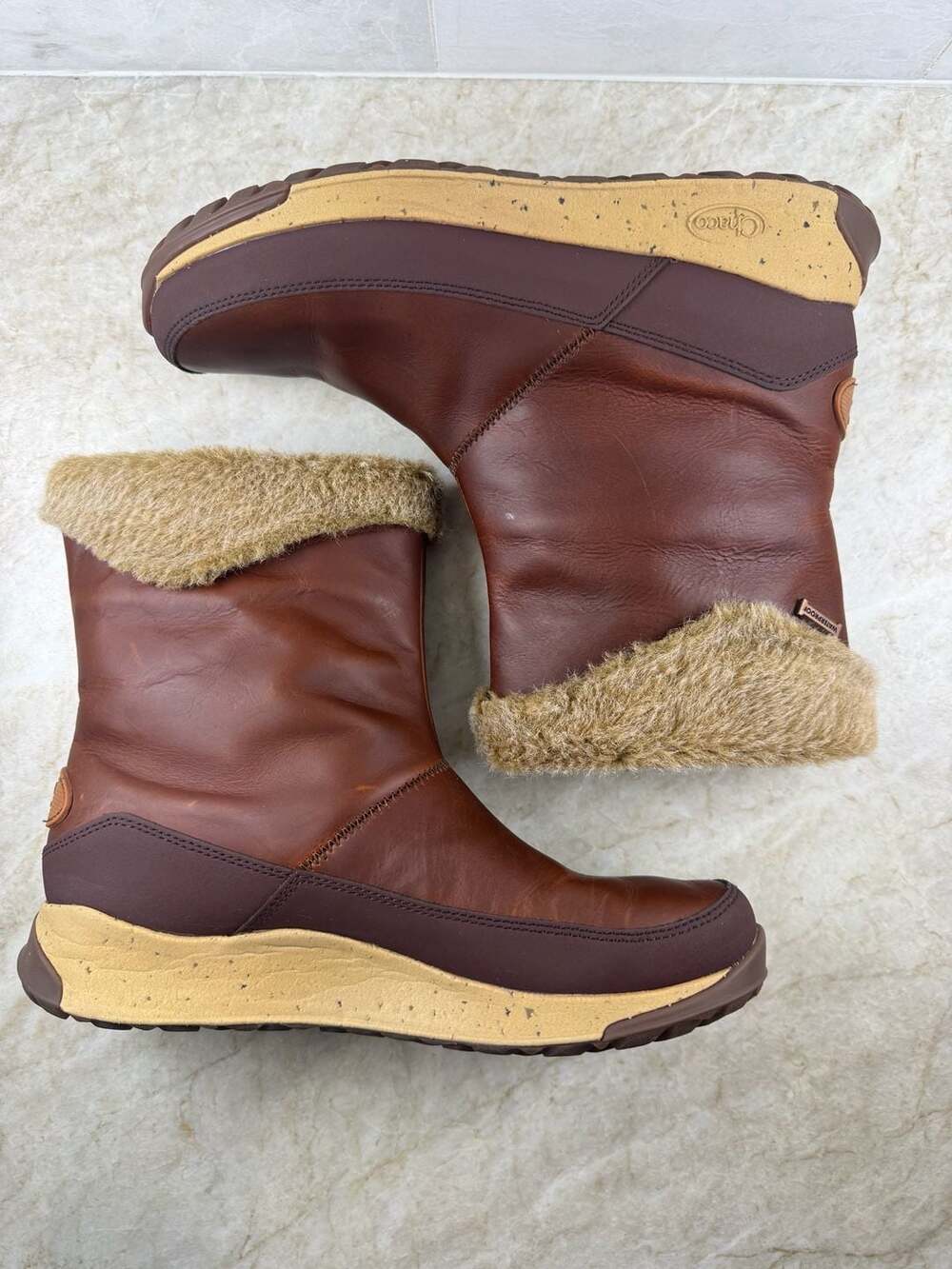 Chaco Borealis Mid Waterproof Leather Winter Boots Brown Faux Fur Womens 9 - Picture 6 of 16